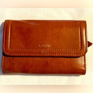 Stunning Lodis Elia Medium Flap Leather Wallet Butter Smooth RFID Protection EUC